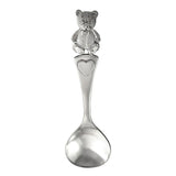 Kinderlöffel 925 Silber mit Teddybär am Griff und Herzfeld – ideal als gravierbares Taufgeschenk.