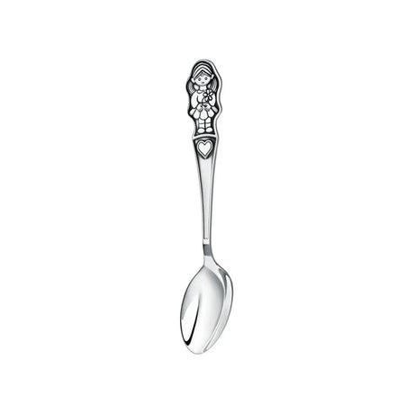 Kinderlöffel 925 Silber mit Mädchen-Motiv und Herzfeld am Griff – gravierbares Taufgeschenk für Babys und Kleinkinder.