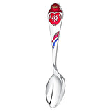 Kinderlöffel 925 Silber mit Herz-Motiv in roter Emaille und Gold – gravierbares Taufgeschenk.
