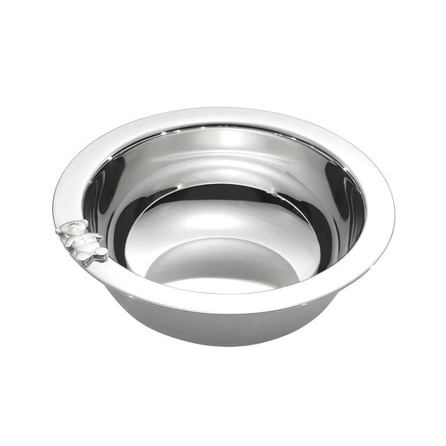 Kinderschale 925 Silber Teddybär — polierte runde Silberschale mit kleinem Teddybär-Relief am Rand, Geschenk zur Taufe