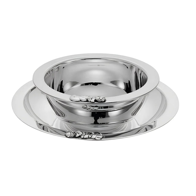 Kindergeschirr-Set 925 Silber Bär mit Ball — Schale und Teller mit Bär-Relief am Rand, 2-tlg, Geschenk zur Taufe