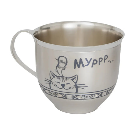 Kindertasse aus 925 Sterling Silber mit Niello-Verzierung & Junge-Kätzchen-Motiv – verspieltes Design, antibakteriell & ideal als Geschenk für Kinder.