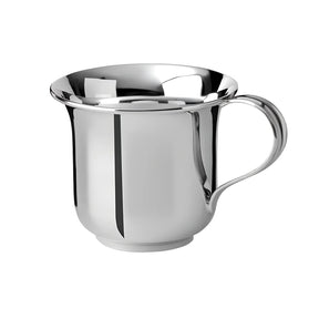 Kinderbecher 925 Silber — polierter Becher in Trompetenform mit Standfuß und geschwungenem Henkel, Freisteller