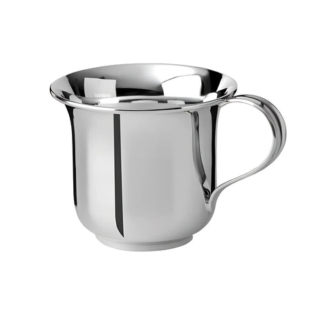 Kinderbecher 925 Silber — polierter Becher in Trompetenform mit Standfuß und geschwungenem Henkel, Freisteller