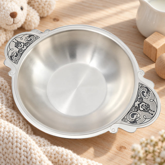 Kinderteller 925 Silber Eichhörnchen in Niello — Lifestyle-Setting, Geschenk zur Geburt und Taufe