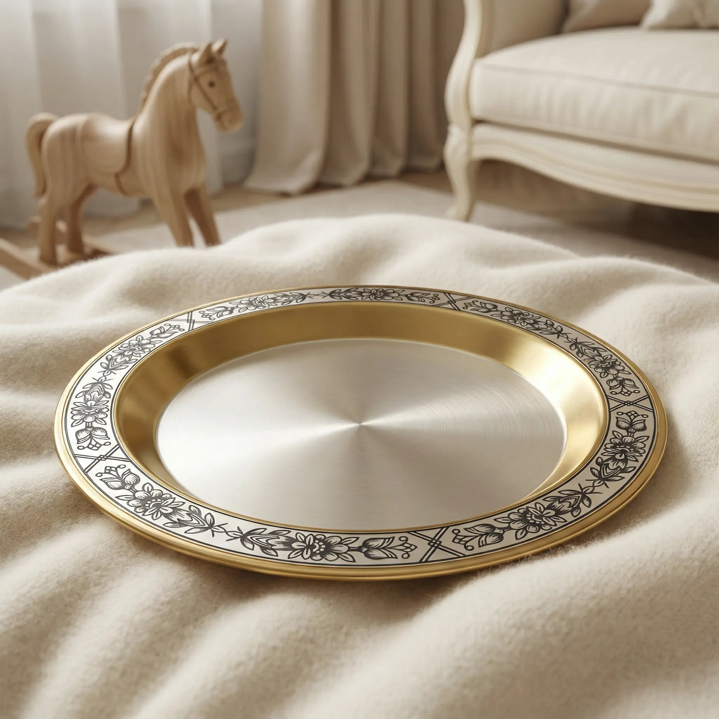 Kinderteller 925 Silber vergoldet Niello | Astra Gold | Ø 150mm