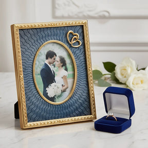 Bilderrahmen Hochzeit vergoldet mit Guilloche - Emaille grau