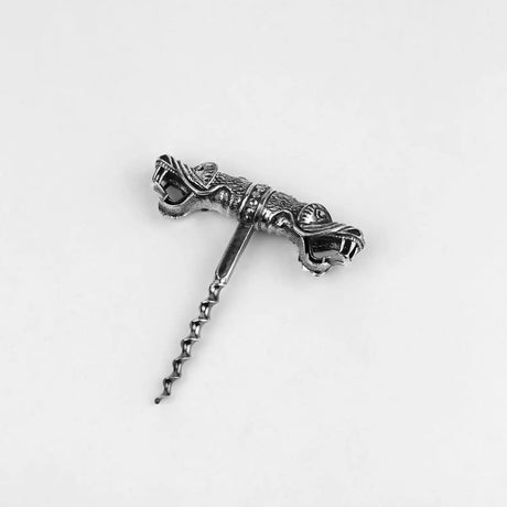 Korkenzieher 925 Silber Doppelkopf-Drache ArgentA — chinesisches Tierkreiszeichen-Skulptur mit zwei Drachenköpfen, antik patiniert, Wendel-Spirale