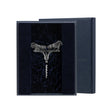 Korkenzieher Hahn 925 Silber im Premium-Etui — stoffbezogenes Geschenketui mit Samt-Innenfutter Marineblau, geöffnet, ArgentA Souvenir-Linie Von der Seele