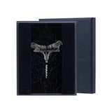 Korkenzieher Hahn 925 Silber im Premium-Etui — stoffbezogenes Geschenketui mit Samt-Innenfutter Marineblau, geöffnet, ArgentA Souvenir-Linie Von der Seele