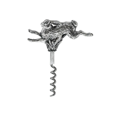 Korkenzieher Hase 925 Silber ArgentA — galoppierender Hase als naturalistische Wildtier-Skulptur, antik patiniert mit oberflächlicher Schwärzung, Wendel-Spirale
