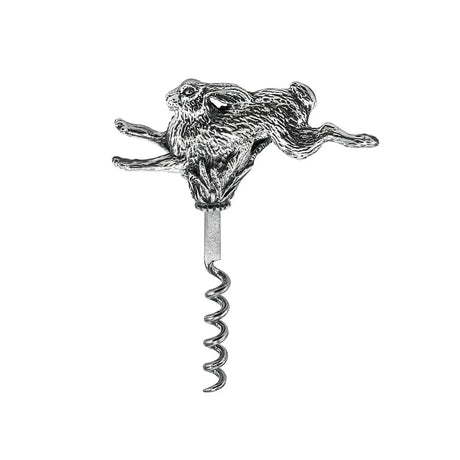 Korkenzieher Hase 925 Silber antik patiniert — Freisteller des Griffs mit springendem Hasen und Spirale