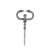 Korkenzieher 925 Silber Caduceus-Hermesstab ArgentA — zwei Schlangen um Mittelstab, geschuppte Körper antik patiniert, Wendel-Spirale, mythologisches Symbol