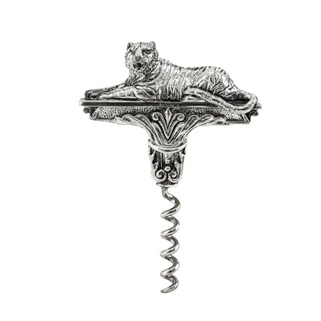 Korkenzieher Tiger aus antik patiniertem 925 Silber mit plastischem Tigermotiv als Freisteller