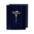 Korkenzieher Wildschwein 925 Silber im Premium-Etui — stoffbezogenes Geschenketui mit Samt-Innenfutter Marineblau, geöffnet, ArgentA Souvenir-Linie Von der Seele