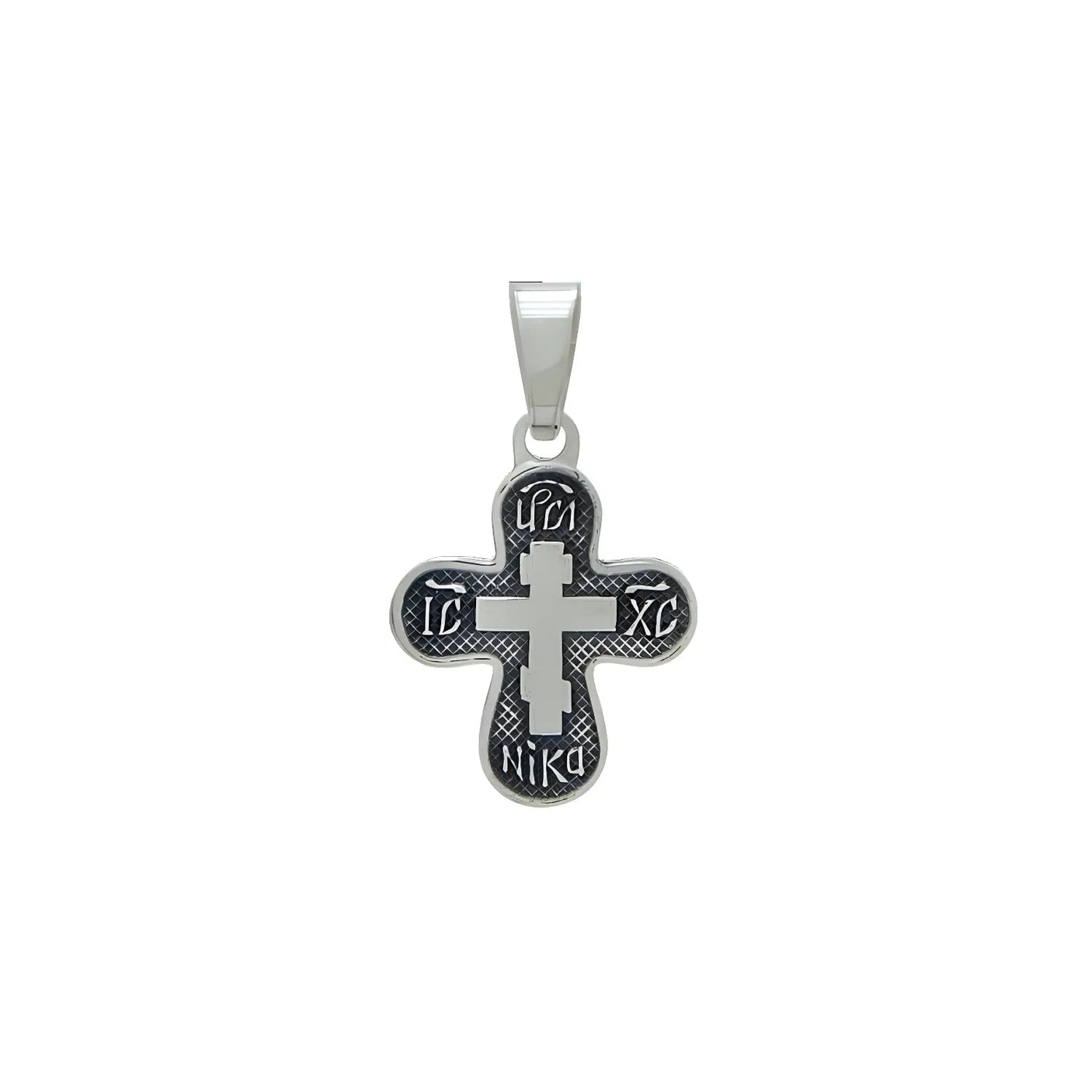 Kreuzanhänger aus 925 Silber mit Niello und ICXC-NIKA-Inschrift