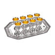 Schnapsgläser-Set 925 Silber vergoldet — acht goldene Stielgläser auf graviertem Silbertablett, 9-teilig