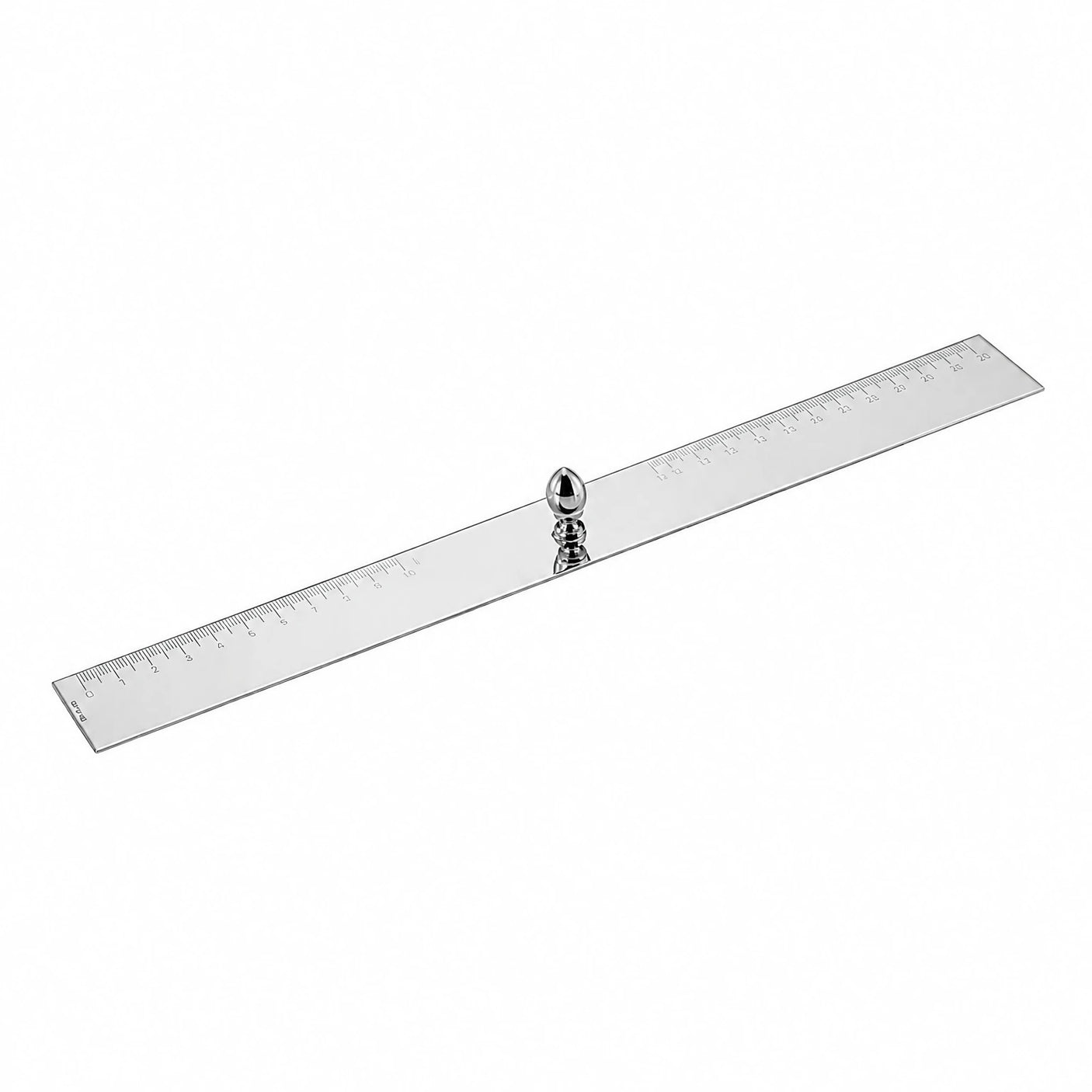 Lineal 925 Silber Zaramella — 31 cm mit gedrechseltem Griffknauf und eingeätzter Zentimeterskala, hochglanzpoliert