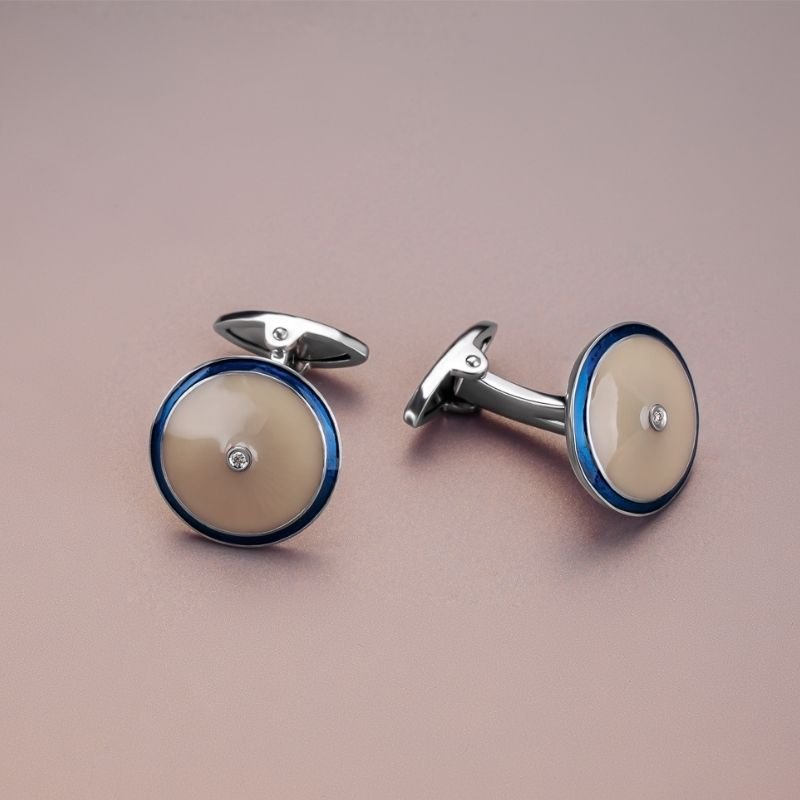 Cufflinks 925 silver with diamonds beige 