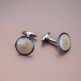 Cufflinks 925 silver with diamonds beige 