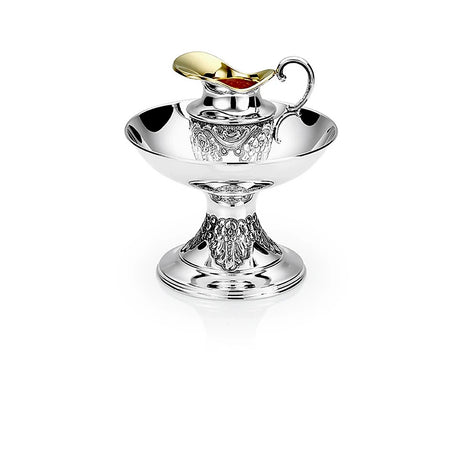 Mayim Achronim Set 925 Silber Signature — Kännchen mit vergoldetem Ausguss in Fußschale, Zaramella Italien