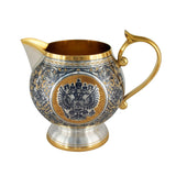 Milchkännchen 925 Silber vergoldet Souverän — Sahnegießer mit Doppeladler-Wappen, Goldhenkel, dunkles Rankenornament