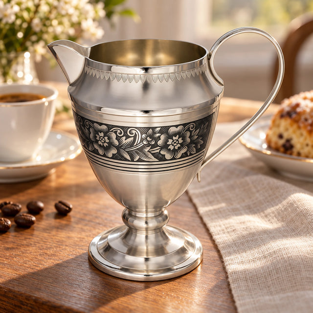 Milchkännchen 925 Silber Niello — Lifestyle-Setting am Kaffeetisch