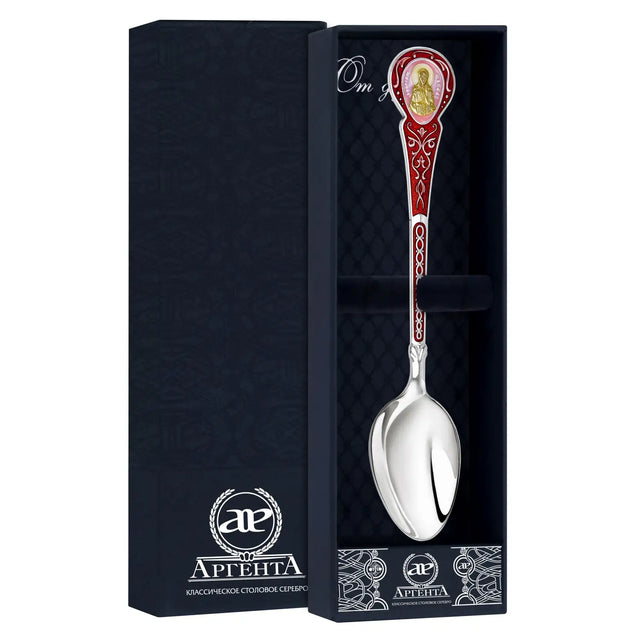 Tauflöffel 925 Silber „Heilige Matrona von Moskau“ – Rot - Emaille & Gold