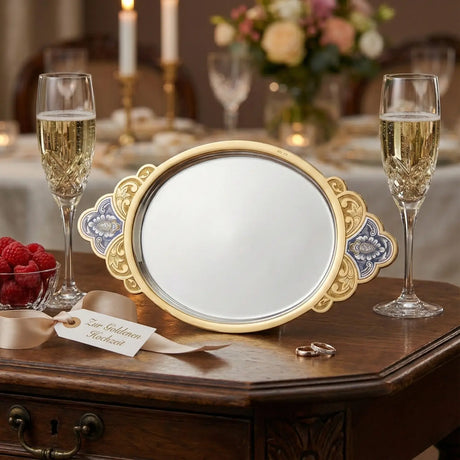 Ovales Serviertablett Zaren Fest – 925 Silber vergoldet & Niello