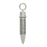 Patronen-Anhänger 925 Silber mit Psalm 91 — Hülse mit geschwärztem Gebetstext, Kappe mit Rautenmuster, polierte Spitze