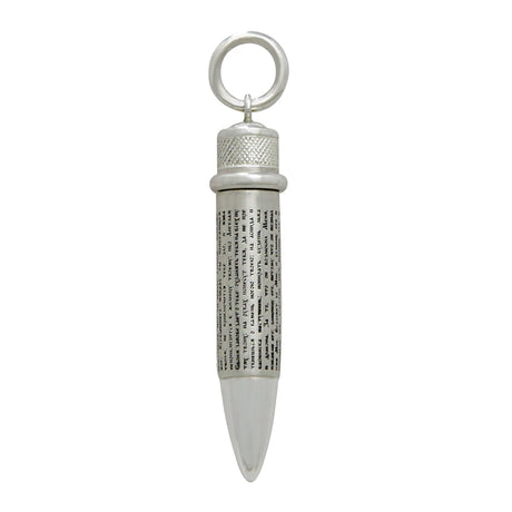 Patronen-Anhänger 925 Silber mit Psalm 91 — Hülse mit geschwärztem Gebetstext, Kappe mit Rautenmuster, polierte Spitze