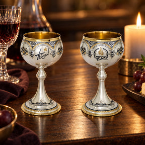 Pokal 925 Silber Niello Pobeda Sieg — Lifestyle-Setting am Weintisch