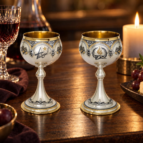 Pokal 925 Silber Niello Pobeda Sieg — Lifestyle-Setting am Weintisch