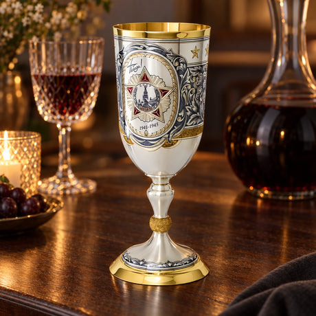 Pokal 925 Silber Niello Siegesorden — Lifestyle-Setting am Weintisch
