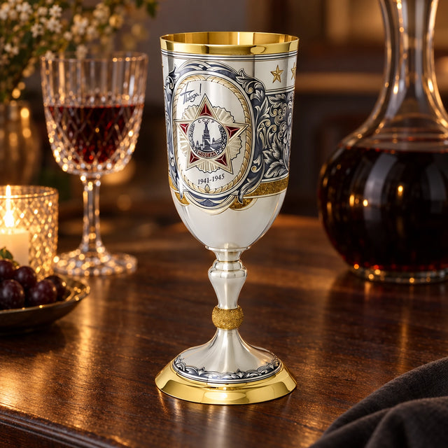 Pokal 925 Silber Niello Siegesorden — Lifestyle-Setting am Weintisch