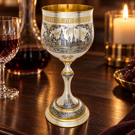 Prunkpokal Sankt Petersburg 925 Silber — Lifestyle-Setting am Weintisch