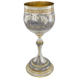 Prunkpokal 925 Silber vergoldet — Stielpokal mit Moskau-Kreml-Panorama in Niello, Goldakzente, Sammler-Geschenk