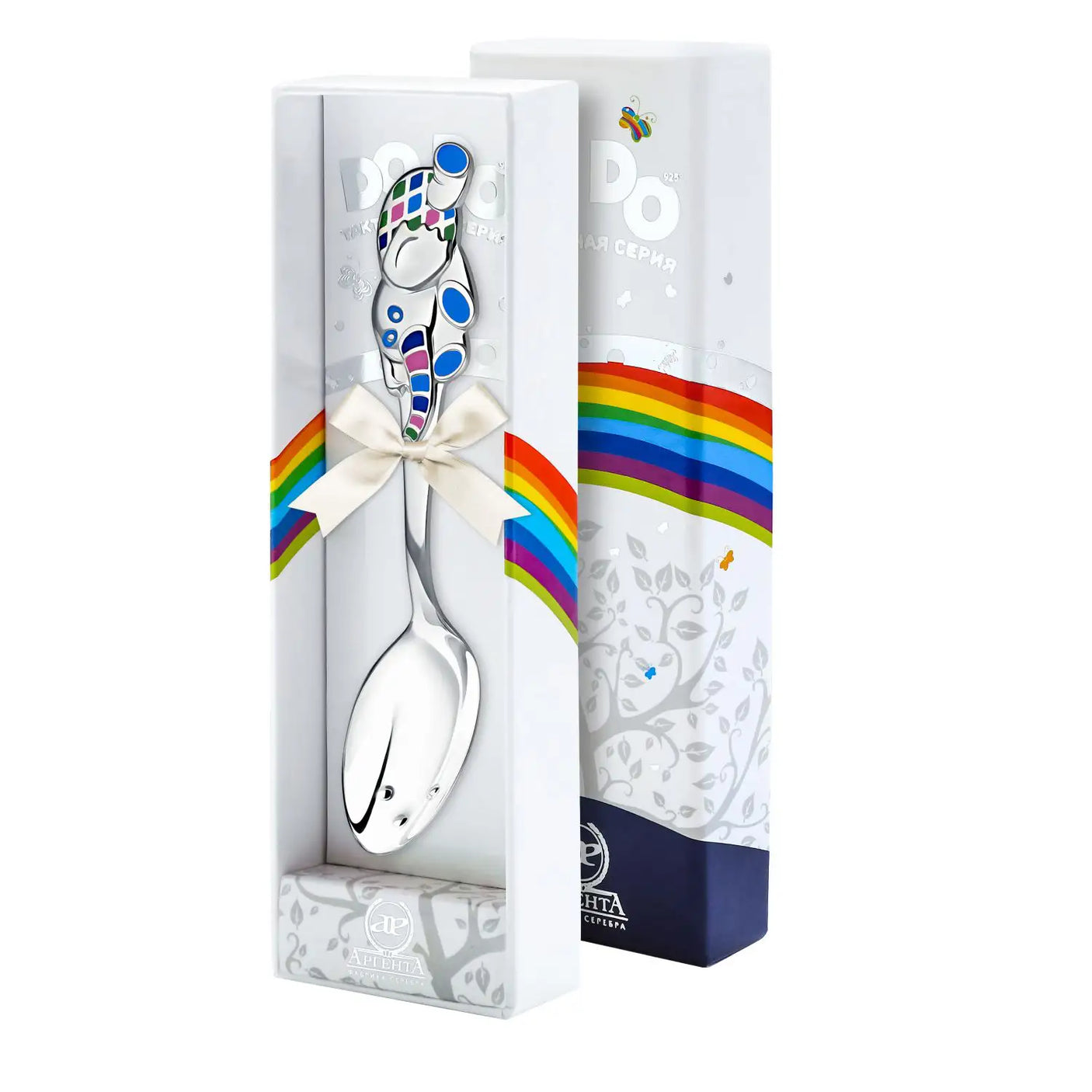 Baby spoon 925 silver – Flying elephant with blue enamel