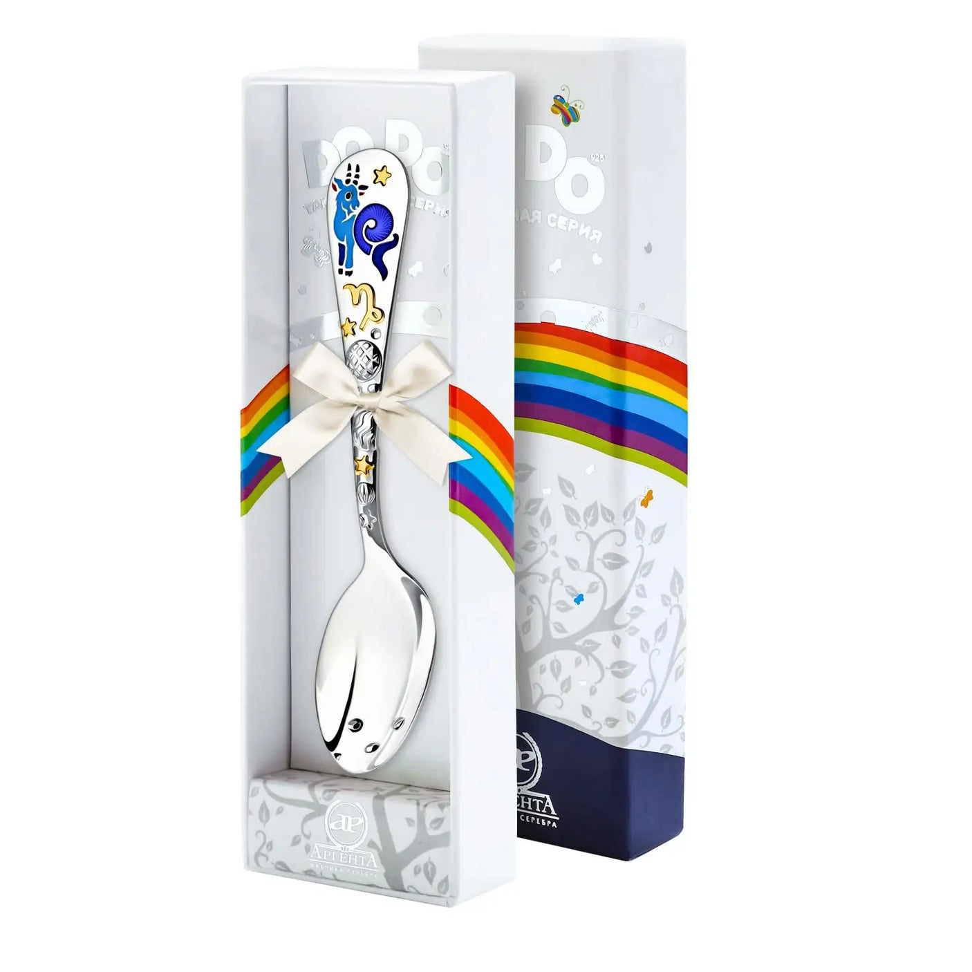 Geschenkbox mit Babylöffel 925 Silber Steinbock – DoDo-Kollektion Sternzeichen Babygeschenk.