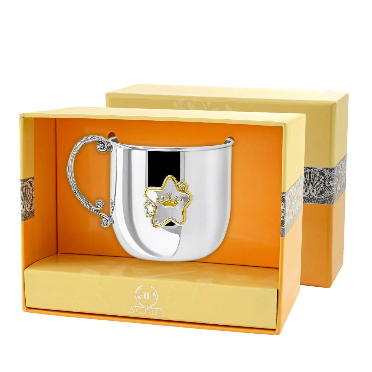 Hochwertiger Kinderbecher mit Henkel aus 925 Sterling-Silber glatt poliert, edler Taufbecher - Taufgeschenke.