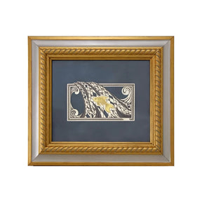 Silber-Wandbild Goldfisch mit vergoldetem Fisch im Niello-Wellenornament, goldener Kordel-Rahmen — Nielloa-Kunstwerk von SevChern