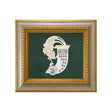 Wandbild 925 Silber vergoldet Horn des Reichtums — Silber-Relief mit Füllhorn auf grünem Samt im Goldrahmen