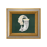 Wandbild 925 Silber vergoldet Horn des Reichtums — Silber-Relief mit Füllhorn auf grünem Samt im Goldrahmen