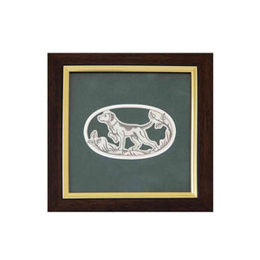 Wandbild 925 Silber Jagdhund — ovales Silber-Relief mit Pointer auf grünem Samt im Holzrahmen