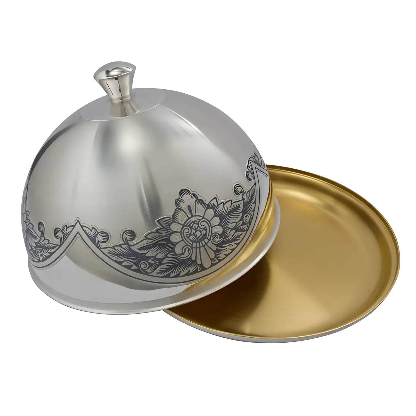 Butterdose Astra Gold: 925 Sterling Silber, vollvergoldetes Unterteil, mattierter Deckel mit Niello-Band am Rand – kegelförmiger Griff