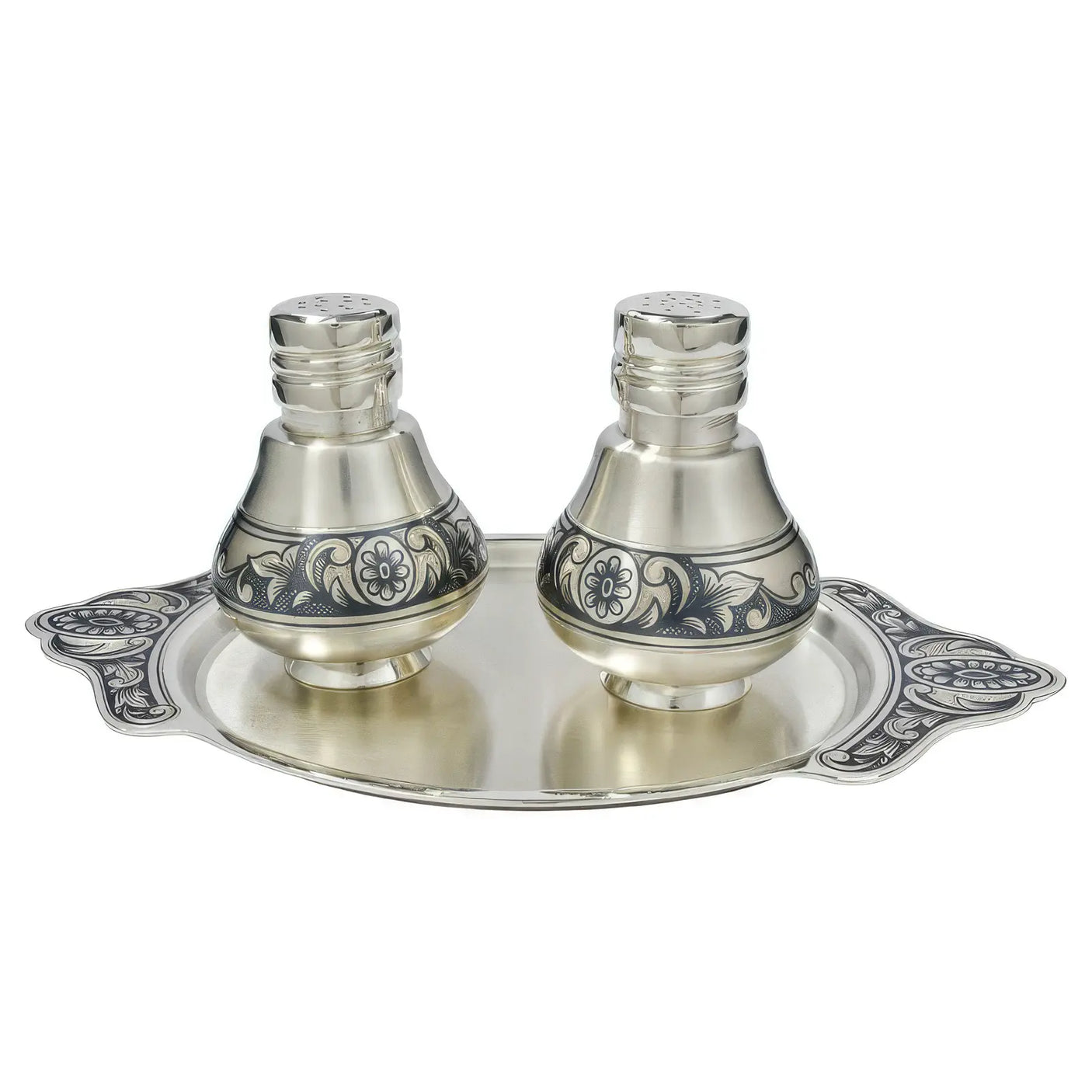 Salz und Pfefferstreuer Set 925 Silber mit Niello Dekor aus der Marchant Kollektion, elegantes Tafelsilber Set