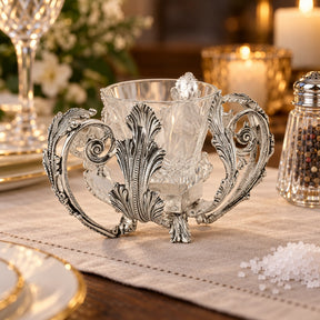Salzgefäß 925 Silber mit Kristalleinsatz — Lifestyle-Setting an der festlichen Tafel