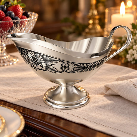 Sauciere 925 Silber Niello Design 200 ml — Lifestyle-Setting am Serviertisch
