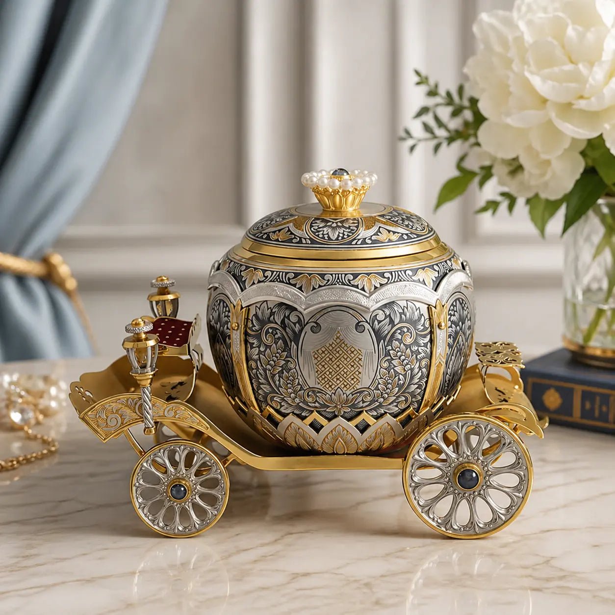 Schatulle „Wie im Märchen" 925 Silber — Kutsche, Niello, Steine