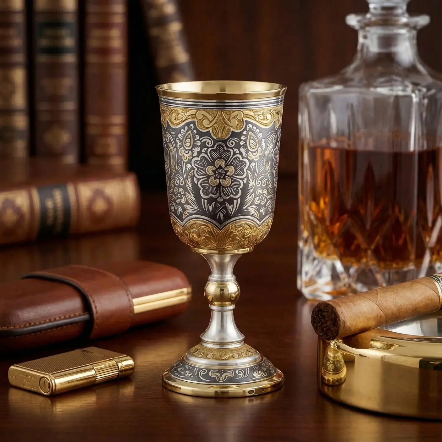 Schnapsglas 925 Silber vergoldet – Zaren Fest Niello - Handgravur